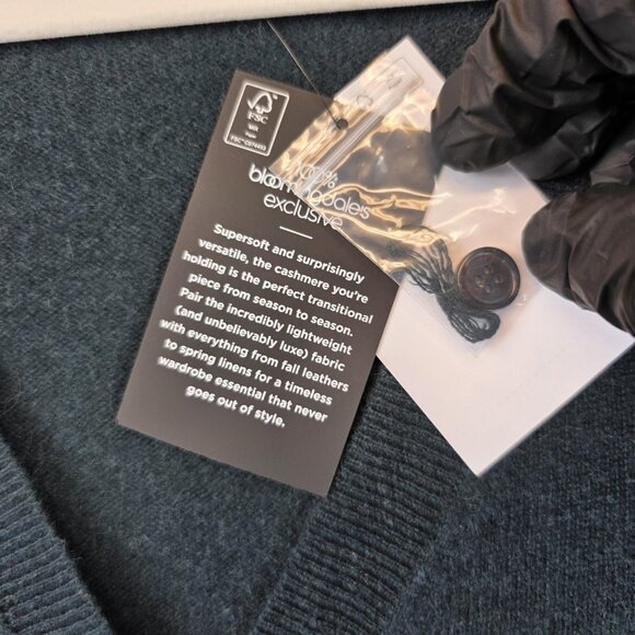 C by Bloomingdale's Cardigan Sweater Womens Medium Dark Green Cashmere Button Up - Picture 9 of 10